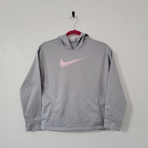 Nike Girls Hoodie Therma-Fit Medium Gray/Pink Thumbhole NWT - Picture 3 of 10